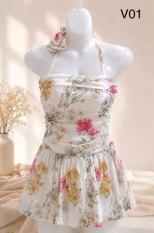 Áo tơ hoa hồng chun lưng