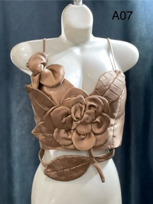 Áo Taffeta hoa nổi nâu đồng