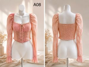 Áo tơ hồng nơ ngực