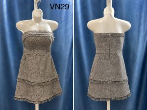 Váy cúp ngực tweed mỏng xám tiêu