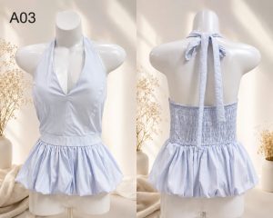 Áo cổ yếm xanh hot trend