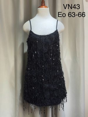 Váy hai dây suông đính lông và sequin