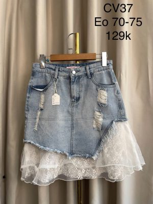 Chân váy jean phối ren / Lace Denim Skirts